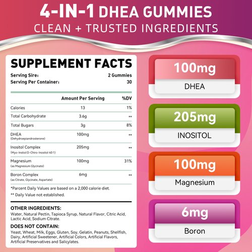 NIUTRLUXE DHEA Gummies, DHEA Supplements for Women, DHEA 100mg Chewable with Boron, Inositol and Magnesium, Pro-Aging, Ovarian Support, Sleep Support, Vegan, 60 Counts