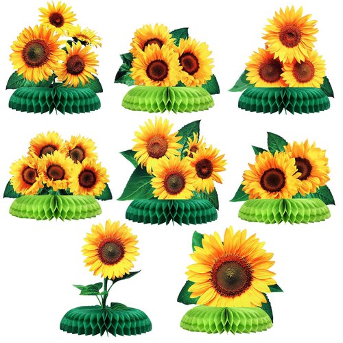 8 Pieces Sunflower Party Honeycomb Centerpieces Table Decorations Sunflower Supplies Sun Flowers Party Table Decor Sunflower Party Decorations Party Table Topper for Sunflower Themed Party