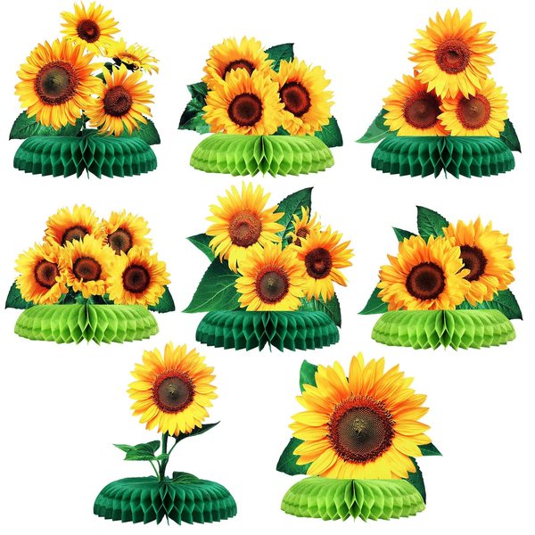 8 Pieces Sunflower Party Honeycomb Centerpieces Table Decorations Sunflower Supplies Sun Flowers Party Table Decor Sunflower Party Decorations Party Table Topper for Sunflower Themed Party