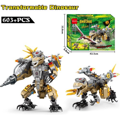 VANLINNY Dinosaur Building Blocks Toy 603 Pcs,2 in 1 Dinosaur Sets for Kids Aged 5 and Up,It Can be Transformed into T-Rex & Aeolian Pterosaur and Compatible Other Blocks,XmasToy for Boy&Girl.
