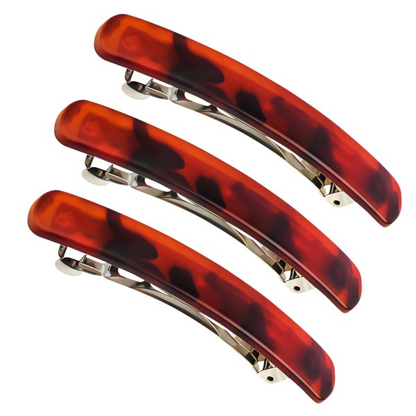 3 Pack Matte Leopard Print Tortoise Shell French Hair Barrettes Flat Acrylic Hair Clips For Thick,Kinky,Curly,Voluminous Hair Hair Styling Clips Ponytail Metal Hair Clasps (Leopard print red)
