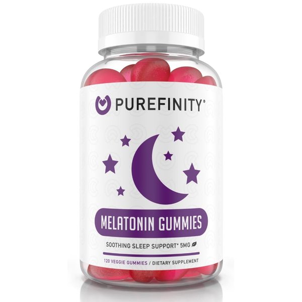PUREFINITY Melatonin Gummies – 5mg Melatonin for Kids & Adults - Berry Flavor Supplement - Healthy Restful Cycles, Gluten Free, Non-GMO, Vegan - 120 Gummies