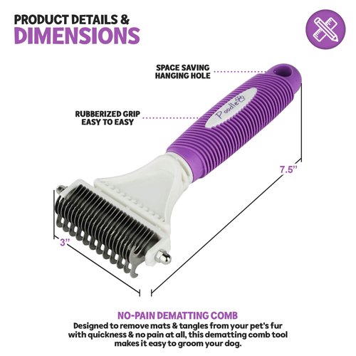POODLIE Poodle Pet Dematting Comb for Dogs – Handheld Undercoat Dematter Rake Grooming Tool for Long or Short Hair