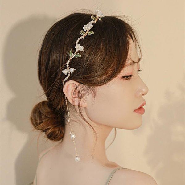 EMZhole Flower Crystal Headpiece Rhinestone Pearl Headband Floral Bridal Hair Accessories Wedding Prom for Women and Girls