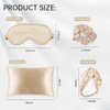 Satin Pillowcase with Eye Mask Scrunchies 5-Piece Set Pillowslip Sleep Eyeshade Headband Hair Ring for Women (Beige)