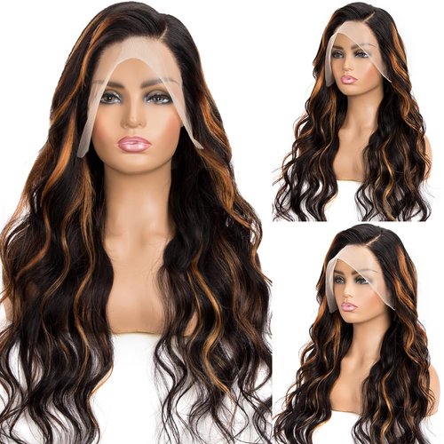 Afribye 30 Inch 13x6 Highlight Lace Front Wig Human Hair Body Wave 200 Density HD Lace Front Wigs Human Hair Pre Plucked FB/30 Ombre Glueless Wigs 13x6 Lace Frontal Balayage Wigs Human Hair for Women