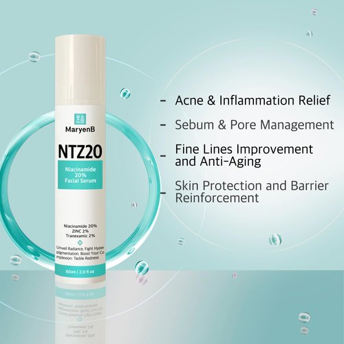 Niacinamide20%+Zinc+Tranexamic Acid Serum - Anti-Aging, Acne Relief, Pore & Sebum Control, Enhanced Skin Protection, 2Fl Oz