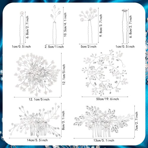 Maitys 44 Pieces Wedding Hair Comb Faux Pearl Crystal Bride Hair Accessories Hair Side Comb Clips U-shaped Flower Rhinestone Pearl Hair Clips for Bride Bridesmaid (Delicate Style)