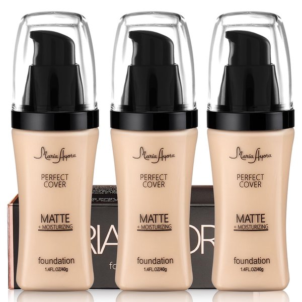 3 Pack MARIA AYORA Liquid Foundation Makeup,Matte Face Makeup Foundation,Moisturizing,Lightweight,1.4fl oz 1 Bottle (03 Porcelain)