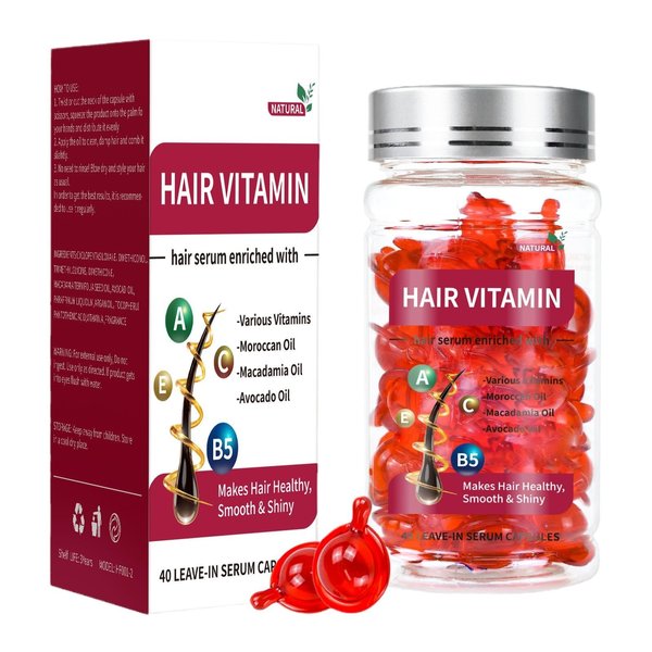 Hair Treatment Leave-In Serum Capsules - No Rinse, with Argan Macadamia & Avocado Oils, Vitamin A, C, E, Pro B5, Conditioner for Women & Men Frizzy Damaged Hair, 40 Count; HFJN