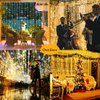 Upgraded Solar Curtain Lights Outdoor Garden Fairy String Lights 300 LED 8 Modes Remote Control Waterproof Solar Waterfall Lights for Gazebo Patio Party Festival Wedding Christmas Decorations(Warm)