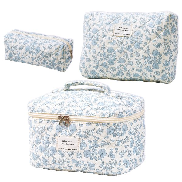ThinkToysLab Makeup Bag Set, Quilted Makeup Bag,Cotton Floral Makeup Bag,Travel Toiletry Bag for Women