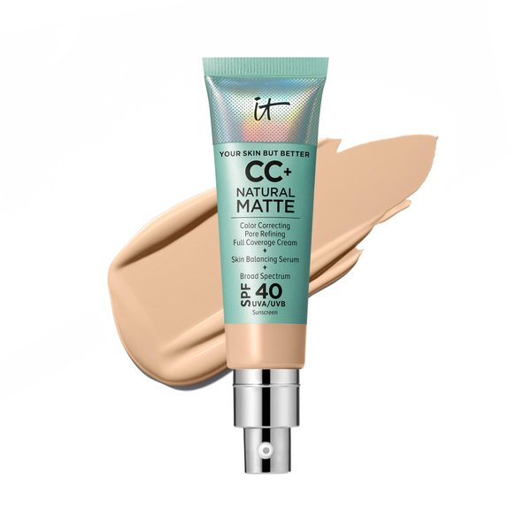 IT Cosmetics CC+ Cream Natural Matte Foundation with SPF 40 - Shine-Reducing & Long-Wear Full Coverage Foundation For Oily Skin - With Hyaluronic Acid - Non-Comedogenic, Light - 1.08 fl oz