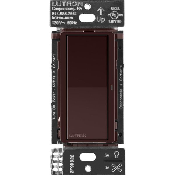 Lutron Caseta Smart Lighting Claro Smart Switch for Light Bulbs and Fans, Works w/ Alexa, Apple Homekit, Google Home (Hub Required), Neutral Required, 5A Single-Pole/3-Way, DVRF-5NS-BR, Brown