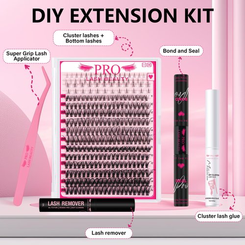 Lash Extension Kit 240Pcs Lash Clusters 2 Styles Bottom Lashes Spike Fans Multi-type Mixed DIY Lash Clusters Kit with Lash Bond and Seal Lash Remover Eyelash Applicator (30D+40D-9-16mix-01)