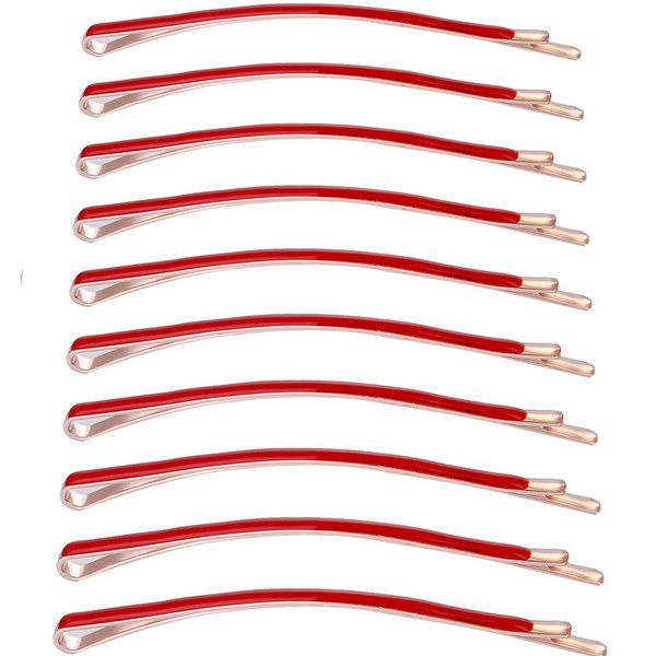 Yishenyishi Pack of 10 Curved Jumbo Bobby Pins,Hair Clips (Red-10pcs)