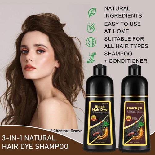 Chestnut Brown Hair Dye Shampoo 3-in-1, Strong Grey Hair Coverage for Men & Women, Instant & Long-lasting Hair Color Shampoo in Minutes, Natural Hair Dye Kit for All Hair Types