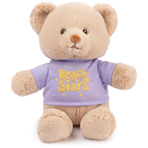 GUND “Reach for The Stars” Sustainable Message Bear with Purple T-Shirt, Teddy Bear Made from 100% Recycled Materials for Ages 1 and Up, Tan, 12”