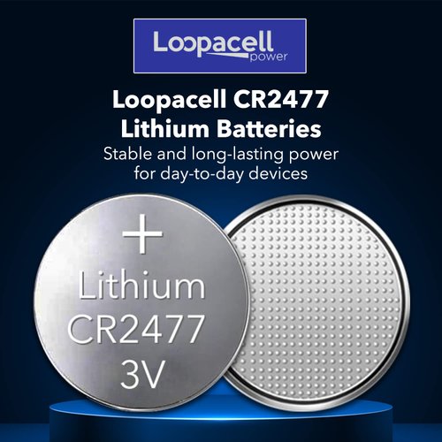 LOOPACELL CR2477 3V Lithium Cell - 3V Long Lasting Coin Cell Battery - Button Battery Cell for Indoor & Outdoor Weather Station, Hygrometer, WiFi Thermometer, Polar FT7 Watch & More