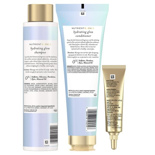 Pantene Shampoo and Conditioner Set, plus Hair Mask Rescue Shot Treatment, with Baobab Essence, Nutrient Blends Hydrating Glow, Sulfate Free