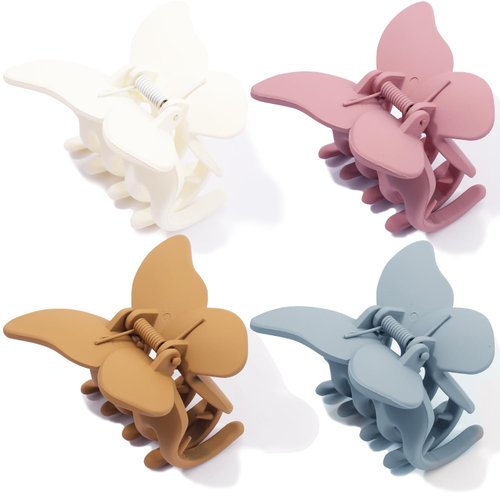 Butterfly Hair Clips for Women Medium Size Claw Clip for Girls Thick & Thin Hair Accessories for Women Girls White Pink Brown Blue, 4 Pack