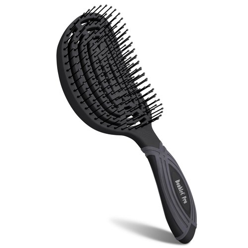 NuWay 4HAIR® DoubleC PRO® U.S. Patented Double Curved Detangling Brush is Hair Dryer Safe (Black)