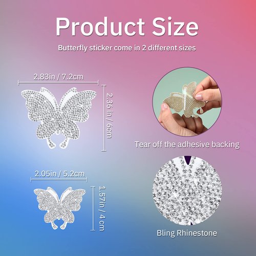 8 Pcs Rhinestone Butterfly Stickers Bling Crystal Butterfly Car Decals Stickers for Women Bling Butterfly Car Accessories Decor (Silver)