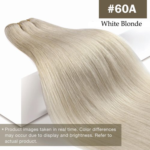 Sunny 24inch Hair Extensions Real Human Hair Weft Platinum Blonde Sew in Hair Extensions Real Human Hair Blonde Machine Weft Hair Extensions Long Hair for Women 100g