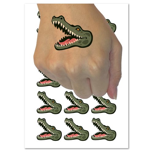 Smiling Toothy Crocodile Alligator Chomp Temporary Tattoo Water Resistant Fake Body Art Set Collection - 15 2" Tattoos (1 Sheet)