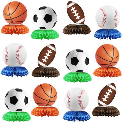 12Pcs Sports Birthday Party Decorations, Sports Theme Party Supplies Sports Party Decor, Sports Birthday Gifts Football Basketball Sports Decorations, Suitable for Boys Who like Sports as Event Decor