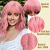 Retoleca Pink Curly Wavy Bob Wig with Bangs Short Bob Wigs for Women Shoulder Length Glueless Synthetic Wigs(14inch,Pink)