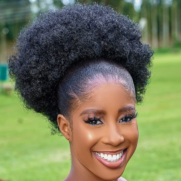 CECINILL Afro Puff Drawstring Ponytail with Bangs ponytail extension for black women Short Curly Clip in Wrap Updo Hairpiece(2#) (No bangs, 2#)