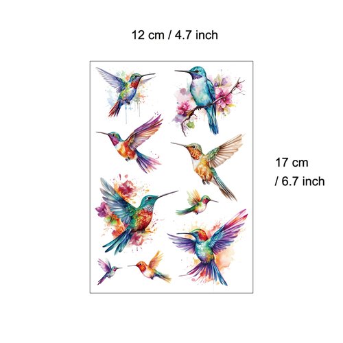 Everjoy Realistic Watercolor Hummingbirds Temporary Tattoo Stickers - Waterproof Fake Tattoos for Women and Girls