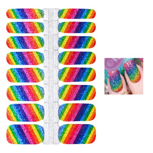 SILPECWEE 5 Sheets Rainbow Nail Wraps Nail Polish Stickers Self Adhesive Nail Polish Strips Gel Nail Strips Ombre Nail Design Fingernail Manicure Sticker Nails for Women with 1pc Nail File