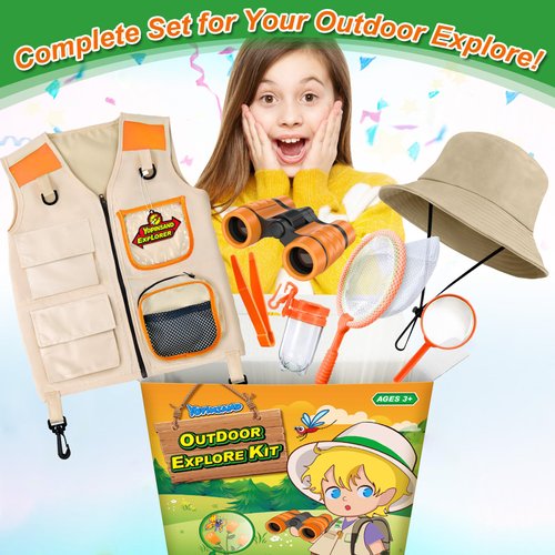 YOPINSAND Kids Explorer Kit & Bug Catcher Kit, Kids Camping Gear for Kids, Outdoor Exploration Set with Safari Vest & Safari Hat, Ideal Outdoor Camping Adventure Toys for Boys Girls 3-12