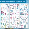 CHARLENT 100 Glitter Styles Mermaid Temporary Tattoos for Girls - 6 Sheets Glitter Mermaid Tattoos for Girls Mermaid Birthday Party Favors Goodie Bag Fillers