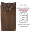 Clip in Hair Extensions Real Human Hair, SURNEL Chocolate Brown Real Human Hair Extensions Clip in Straight Remy Hair Extensions 140g 7pcs 14 Inch Hair(#4-14'')