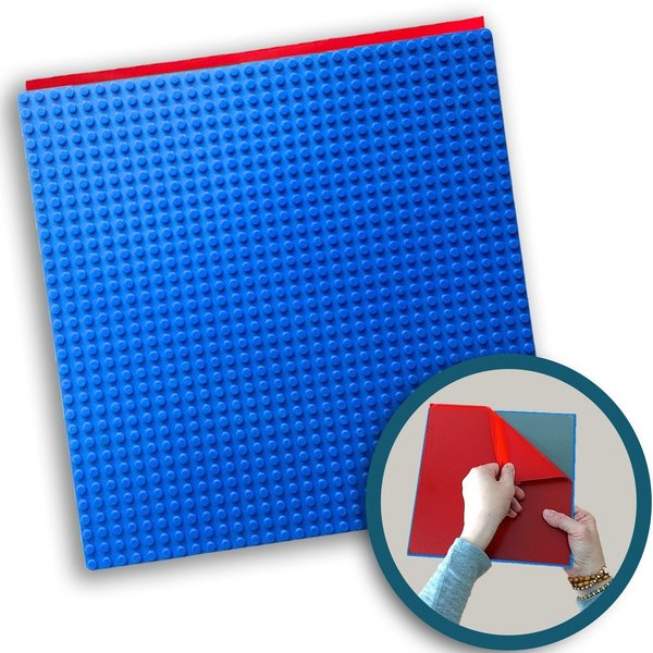 Creative QT MakerBase, Blue, 1 Piece, 10”x10” Peel-and-Stick Toy Building Blocks Stackable Baseplates, Bases for Play Tables, Walls, and More, Compatible with All Major Brick Brands
