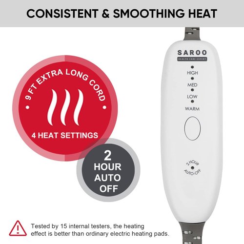 Weighted Heating Pad for Back Pain,Saroo XL Electric Heated Wrap for Cramps,Sciatic Pain with Strap,Auto Off,Dry & Moist Heat Option,Specially Designed Lower Back Size,24 * 15