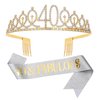 Sliver Gold "40 & Fabulous" Sash & Rhinestone Tiara Set, 40th Birthday Gifts for Women, Birthday Sash/Tiara for Women's 40th Birthday Party Decoration (Sliver 40th)