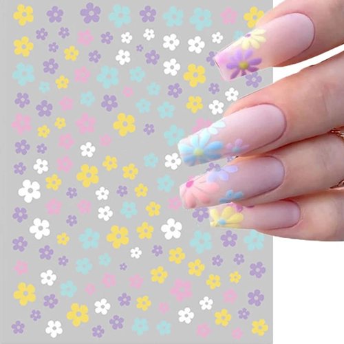 Flower Nail Art Stickers Decals Floral Daisy Nail Decals Spring Summer 3D Self-Adhesive Nail Art Supplies Pink White Petals Flowers Spring Nails Transfer Sticker for Manicure Nail Art Decoration 6PCS