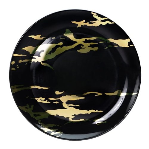 EcoQuality 8 inch Black Plastic Round Salad Plate Gold Marble Design – Elegant Disposable Dinnerware for Weddings, Parties, and Events – Durable, Stylish, and Reusable Tableware (10)