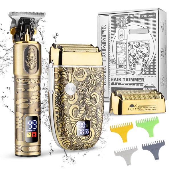 Suttik Professional Beard Trimmer & Electric Shavers for Men Set, Hair Trimmer for Men Electric Razor Hair Clippers Cutting Kit with 2 Foil Head, Bronze