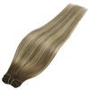 Sunny Ombre Human Hair Weft Extensions Brown Sew in Hair Extensions Balayage Dark Brown Faded Light Brown Mix Blonde Hair Wefts Human Hair Sew in Straight Hair Bundles for School 100g 18inch