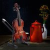 Wooden Miniature Cello with Stand,Bow and Case Mini Musical Instrument Miniature Dollhouse Model Home Decoration