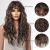 testar Brown Curly Wigs For Black Women Long Brown Mixed Blonde Highlight Curly Wavy Wigs With Bangs Natural Looking Synthetic Hair Wigs For Daily Party Cosplay Use