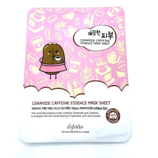 Esfolio Ceramide and Caffeine Pure Skin Korean Essence Mask Sheet 10 count - 1 box
