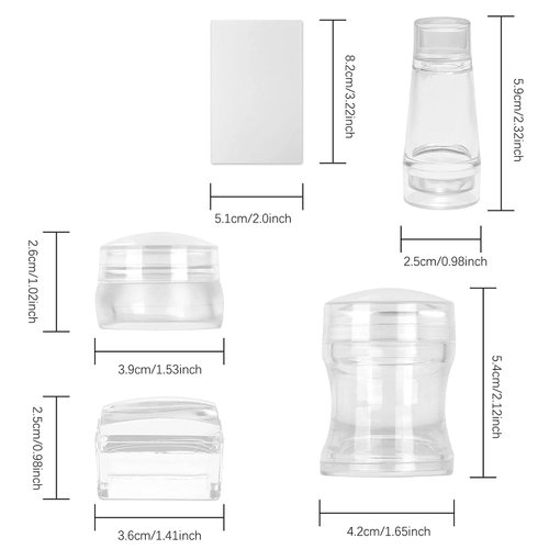 Freeorr 4 Different Clear Silicone French Nail Art Stamper Set With 4 Scrapers, Round Rectangular Double Head Transparent Visible Body Jelly Stamping for Nail Art Manicure