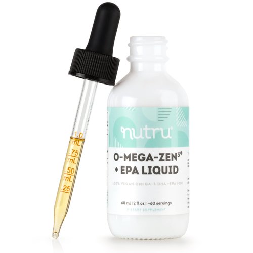 Nutru O-Mega-Zen3 +EPA Vegan Omega 3 DHA EPA Liquid Supplement - Algal Omega3 Essential Fatty Acids - 2 Fl Oz