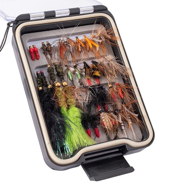Ansnbo 36PCS Fly Fishing Flies Kit, Hand Tied Trout Bass Fly Assortment with Fly Box, Dry Wet Nymph Flies Streamers Fly Fishing Gear Gift